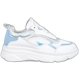SHELOVET Modne Białe Sneakersy niebieskie