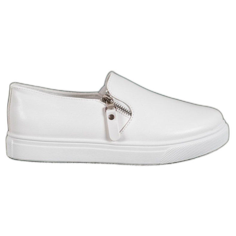 SHELOVET Białe Slipony Z Suwakiem