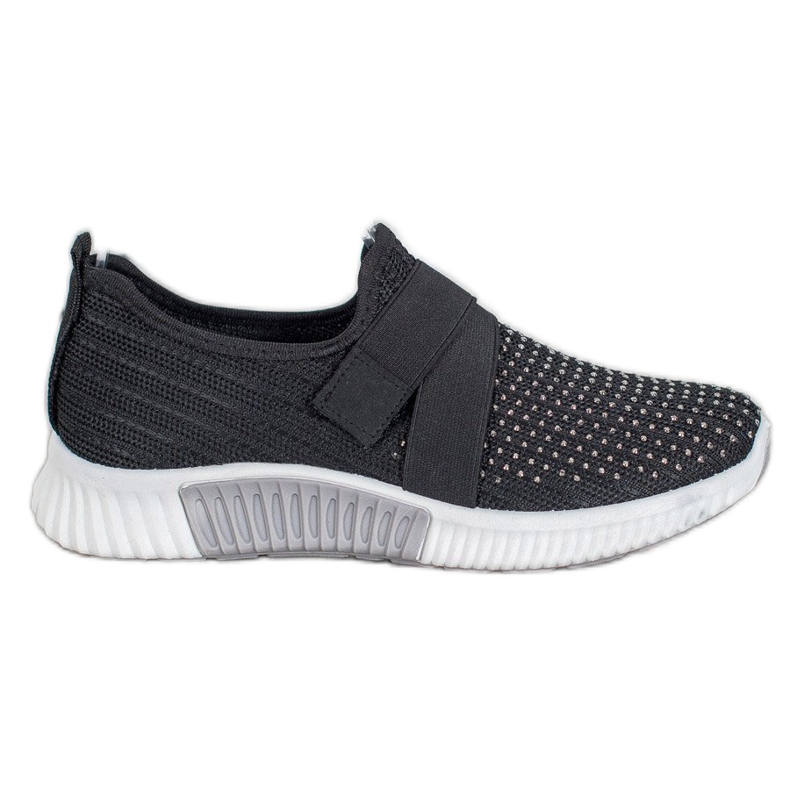 SHELOVET Czarne Slipony Z Kryształkami