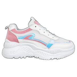 SHELOVET Białe Sneakersy Z Efektem Holo wielokolorowe