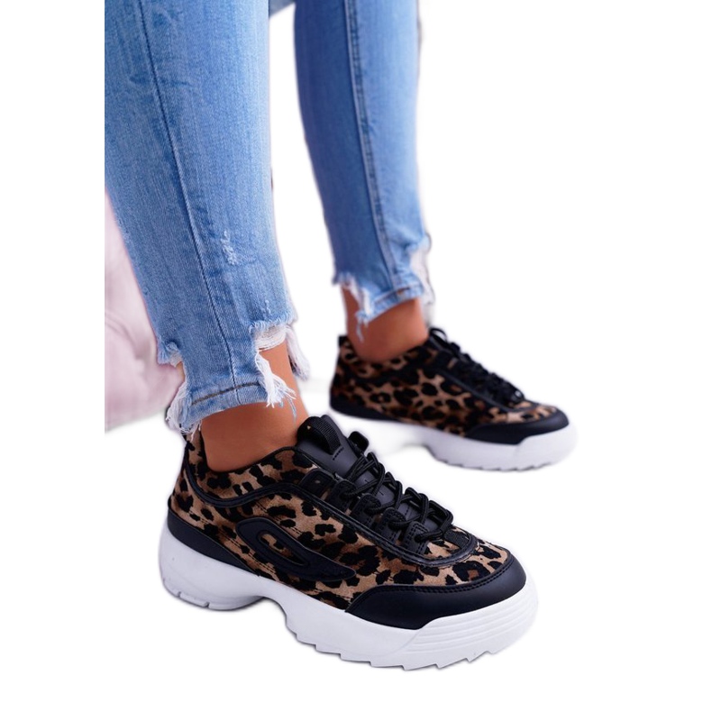 NFR Czarne obuwie sportowe sneakersy leopard B-02 brązowe