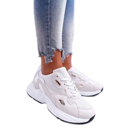 FRJ Biało Beżowe obuwie sportowe damskie R-02 białe brązowe