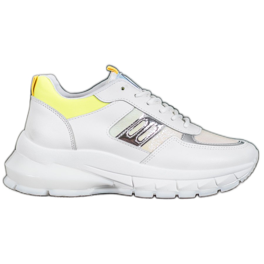 SHELOVET Modne Sneakersy Z Eko Skóry białe srebrny żółte