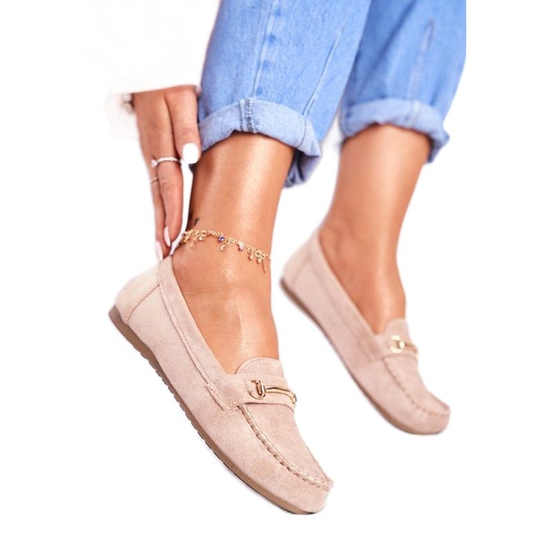 BUGO Beżowe obuwie damskie mokasyny zamszowe 99-01A beżowy