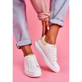 SEA Białe sportowe buty z beżowym zapiętkiem LA85 brązowe