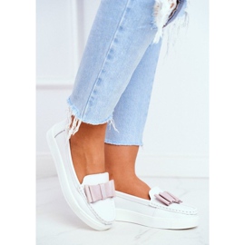 S.Barski Biało Różowe mokasyny damskie LR92035