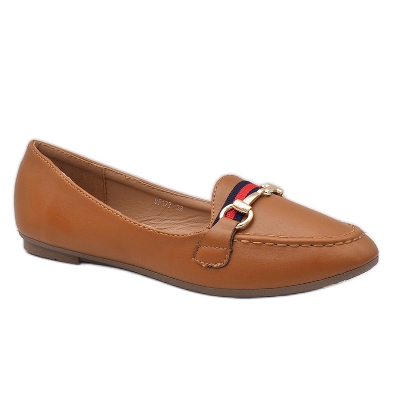 Brązowe mokasyny balerinki z eko-skóry 9F177