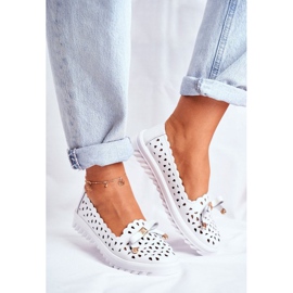S.Barski Białe ażurowe mokasyny skórzane LR71515