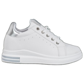 SHELOVET Sneakersy Z Ukrytą Koturną białe