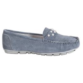 Filippo Skórzane Mokasyny Z Perełkami szare