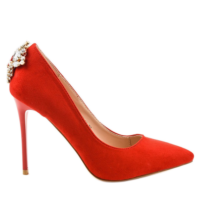 Czerwone klasyczne szpilki z cyrkoniami 9229-13