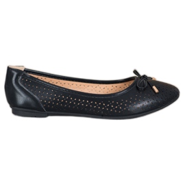 SHELOVET Ażurowe Baleriny Z Eko Skóry czarne