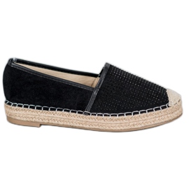 Best Shoes Czarne Espadryle Z Kryształkami żółte
