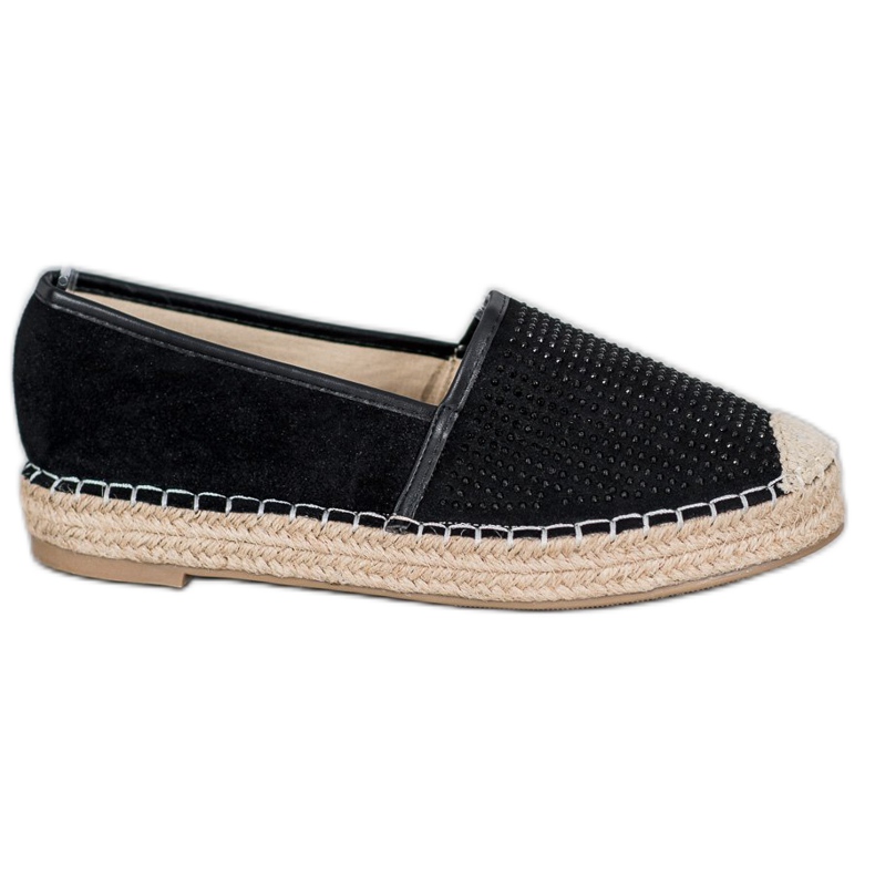 Best Shoes Czarne Espadryle Z Kryształkami żółte