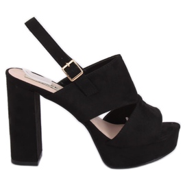 Sandałki na słupku czarne 9R02 Black