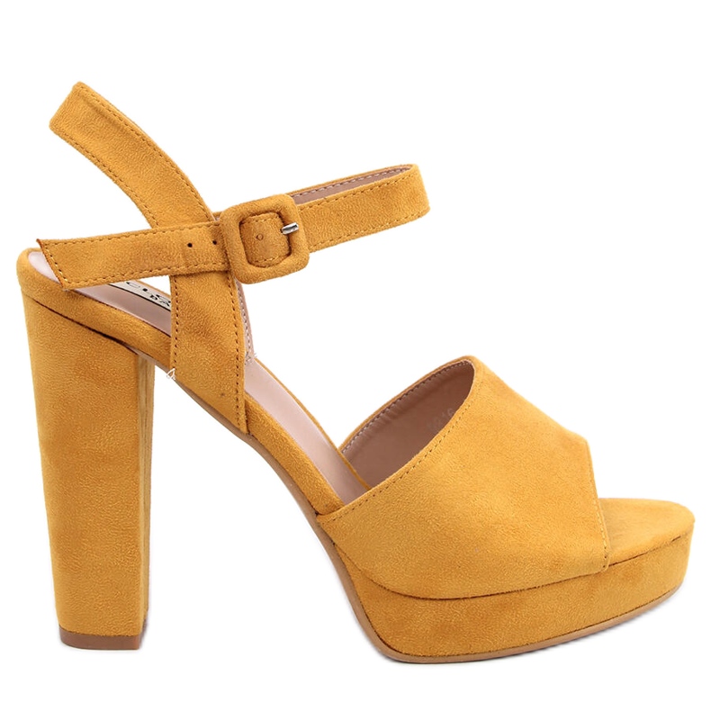 Sandałki na obcasie miodowe 9R16 Yellow żółte