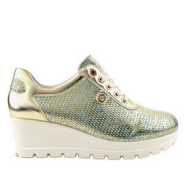 Złote Modne Sneakersy na koturnie JFL663-5 złoty