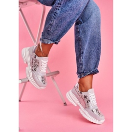 S.Barski Srebrne sportowe sneakersy skórzane LR92099 szare