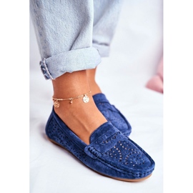 S.Barski Granatowe ażurowe mokasyny zamszowe LR92309