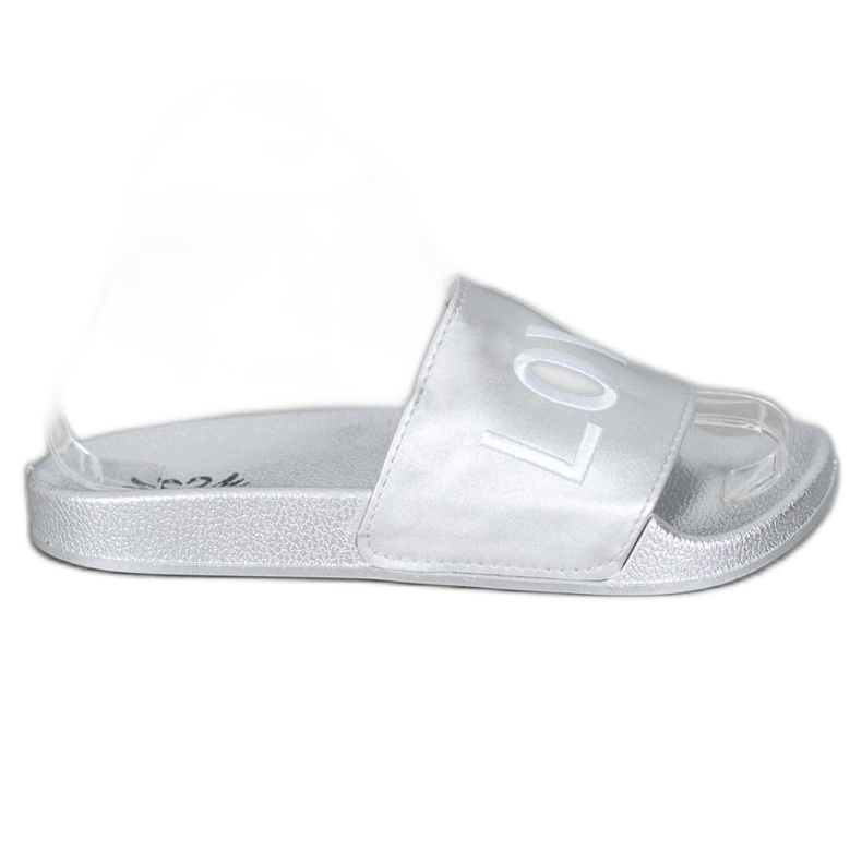 Small Swan Klapki Z Eko Skóry LOVE&HATE srebrny