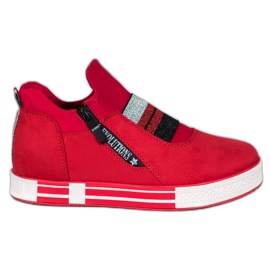 Ideal Shoes Wsuwane Sneakersy Z Suwakiem czerwone