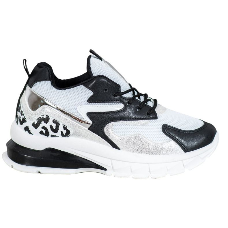 Ideal Shoes Sneakersy Z Czarnymi Wstawkami białe czarne