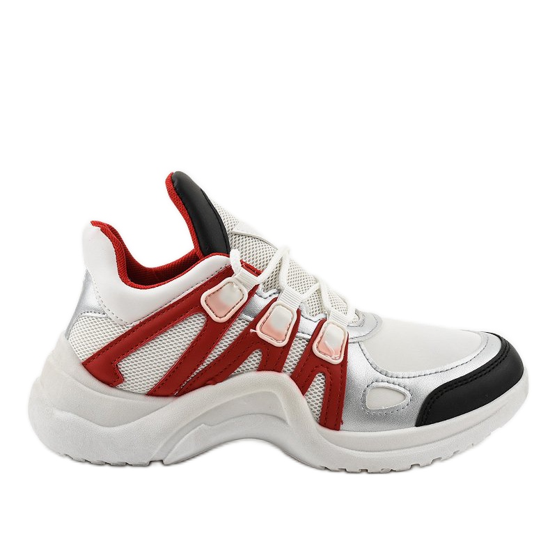 Białe obuwie sportowe sneakersy D1902-35 czerwone wielokolorowe