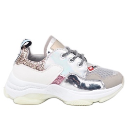 Srebrne stylowe sneakersy sportowe B0-206 szare wielokolorowe