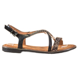 Small Swan Stylowe Sandały Leopard Print czarne