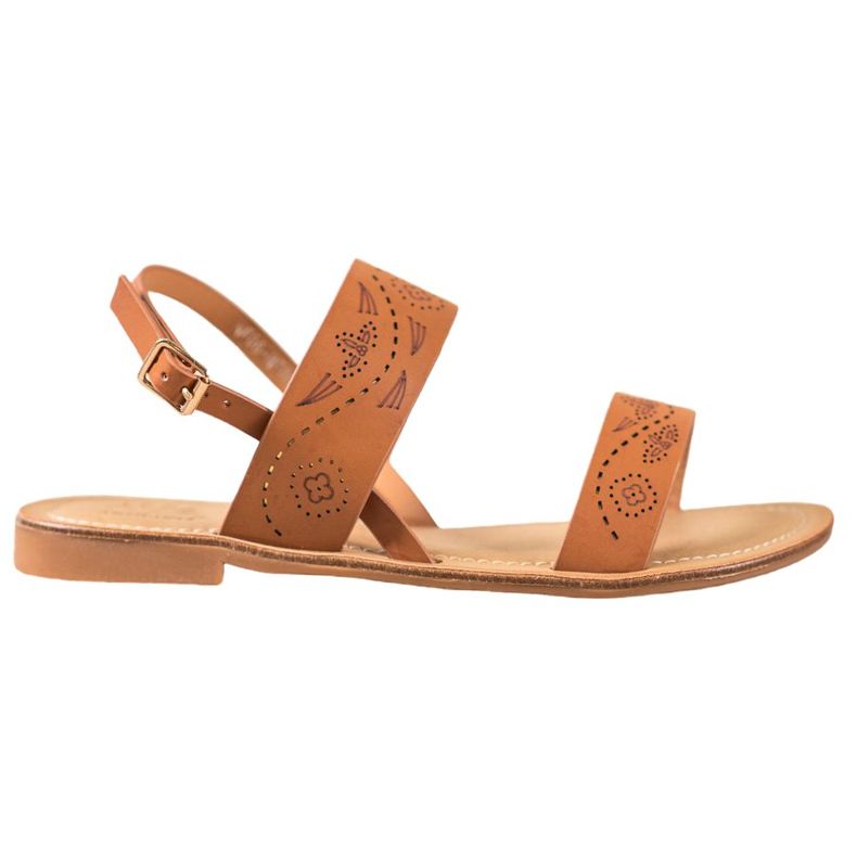 Small Swan Sandały Z Ażurkowym Wzorem brązowe