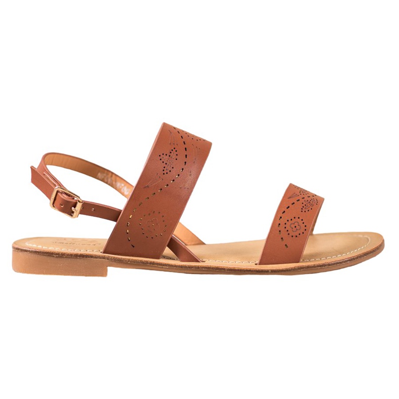 Small Swan Sandały Z Ażurkowym Wzorem brązowe