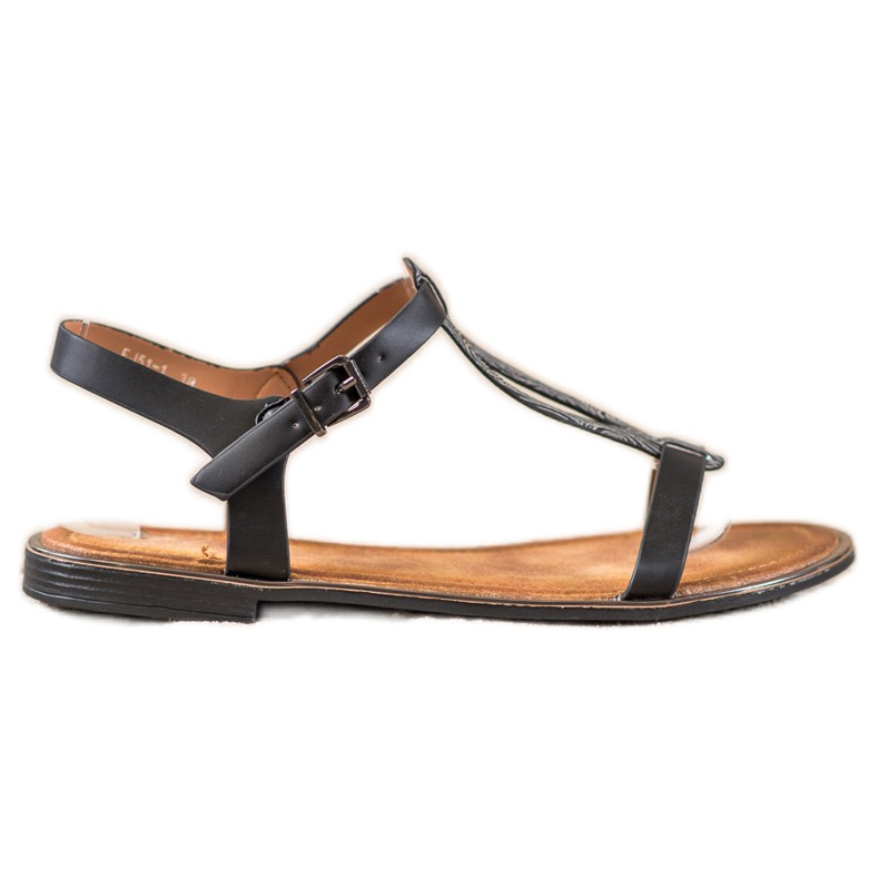 Small Swan Stylowe Sandałki Z Eko Skóry czarne