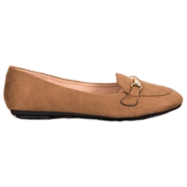 SHELOVET Zamszowe Baleriny brązowe