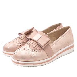 Różowe matowe półbuty na koturnie YT-8