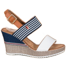 Goodin Sandały Na Koturnie białe niebieskie