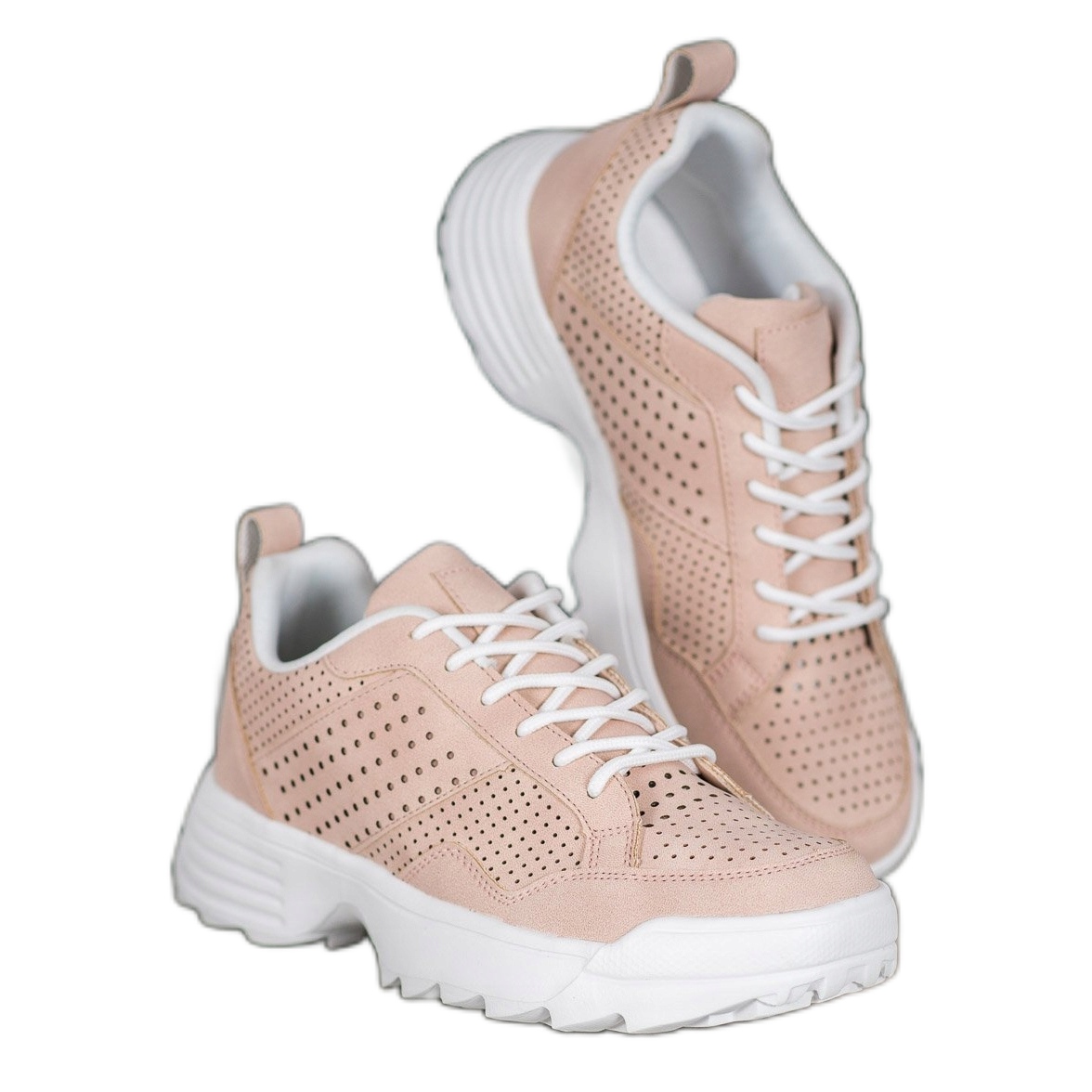 Kylie Lekkie Ażurowe Sneakersy różowe