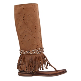 Japonki boho z cholewką camel NS130P Camel brązowe