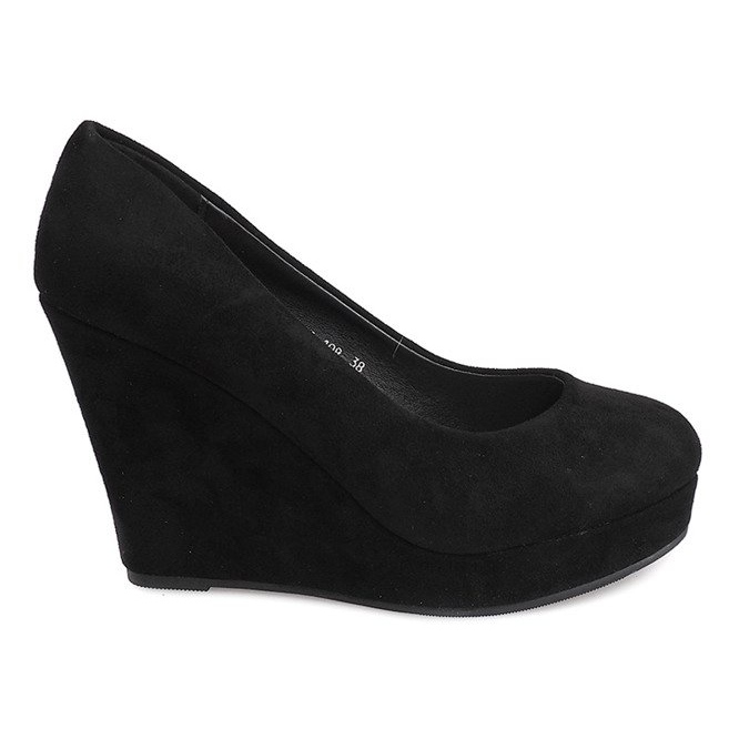 Czarne zamszowe czółenka na koturnie LEI-108