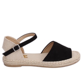 Espadryle wyciete czarne BB28P Black brązowe