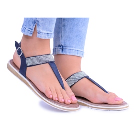 S.Barski Damskie Płaskie Granatowe Sandały Japonki Vamos