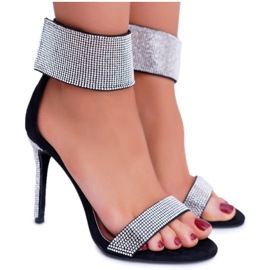 Sandały Damskie Na Obcasie Lu Boo Z Cyrkoniami Rzep Czarne Show