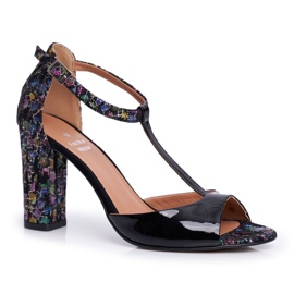 Sandały Na Słupku Laura Messi 1916 Czarne Crystals