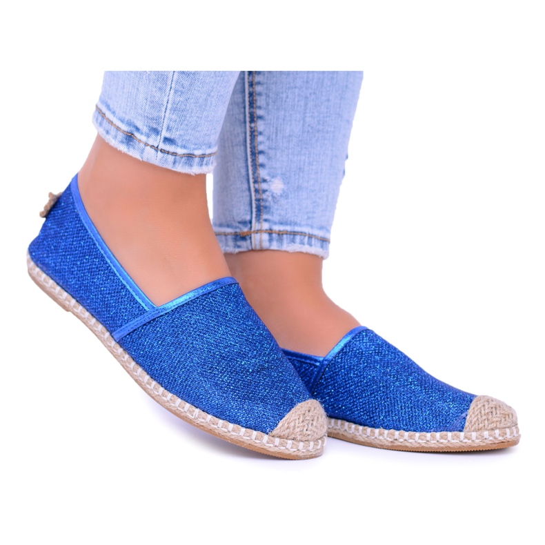Lu Boo Chabrowe Damskie Espadryle Slip On Brokat Miravet niebieskie