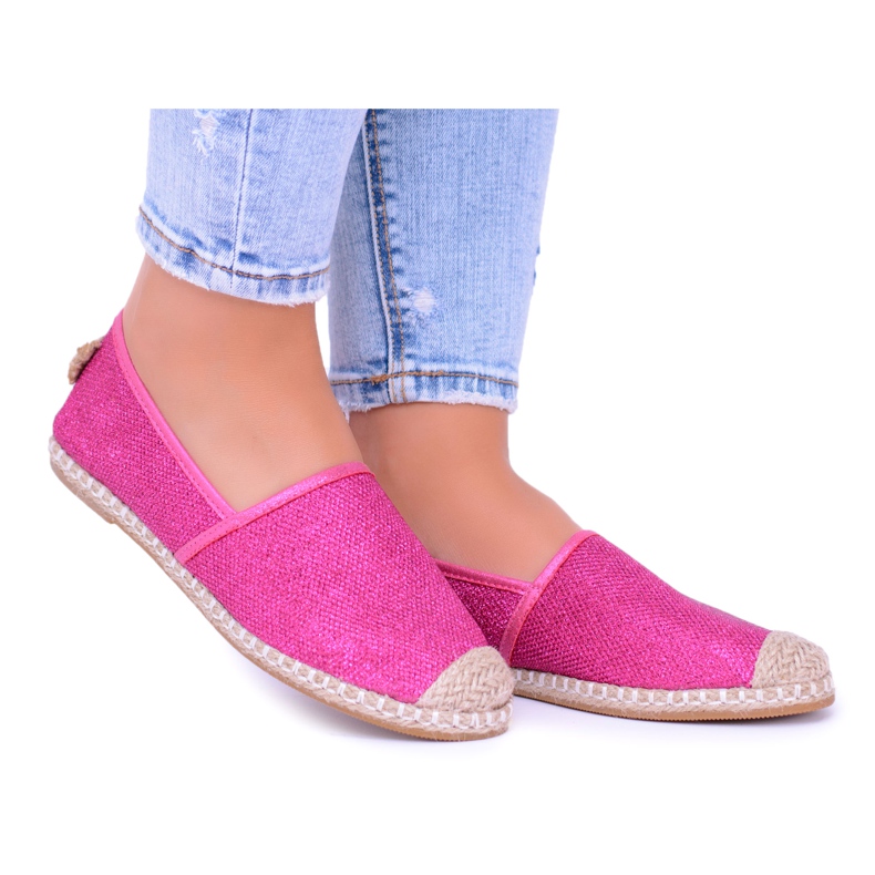 Lu Boo Damskie Espadryle Slip On Fuksja Brokat Miravet różowe