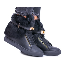 Lu Boo Czarne Botki z Naturalnym Futrem Gisele
