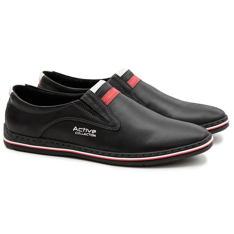 Joker Wsuwane Skórzane Czarne Męskie Półbuty Mellos