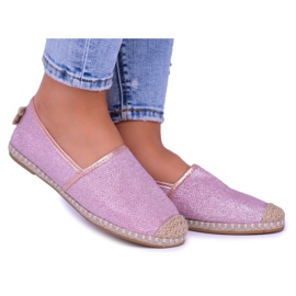 Lu Boo Brokatowe Damskie Różowe Espadryle Slip On Miravet