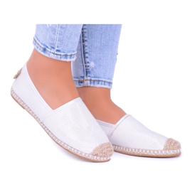 Lu Boo Białe Damskie Espadryle Slip On Brokat Miravet