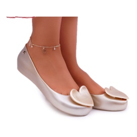 HV Złote Damskie Balerinki Meliski Serca Diamond złoty