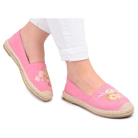 Materiałowe Różowe Damskie Espadryle Slip On Kwiaty Wild